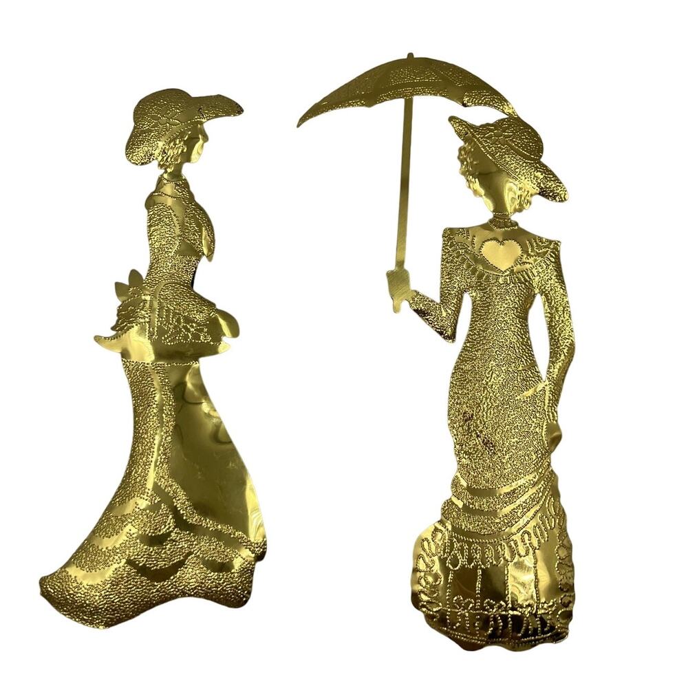Vintage Hammered Tin Brass Tone Home‎ Interiors Victorian Ladies Wall Decor